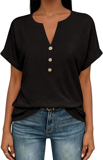 Soft Button-Front V-Neck Summer Tee