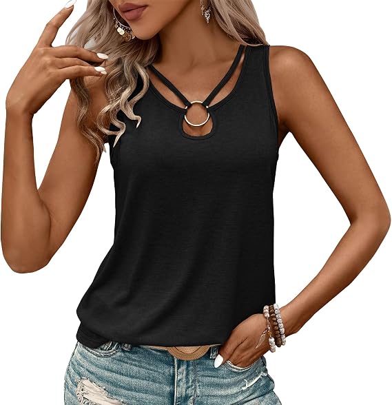 Keyhole Ring Cutout Tank Top