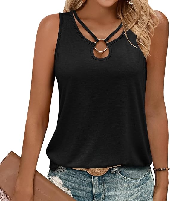 Keyhole Ring Cutout Tank Top
